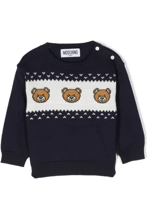Moschino Intarsiastrikket trøje med bamsetryk