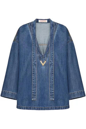 VALENTINO GARAVANI Denimbluse med V-plade