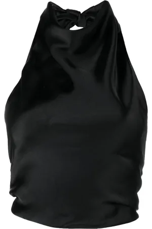 MATTEAU Top i satin med vandfaldsudskæring og åben ryg