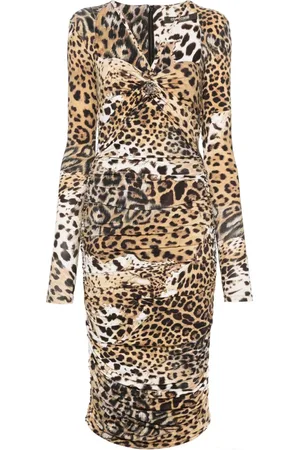 Roberto Cavalli Ruchet kjole med Jaguar Skin-tryk
