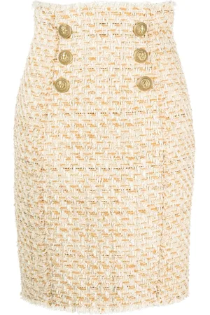 Balmain Pencil-nederdel i twwed med knapudsmykning