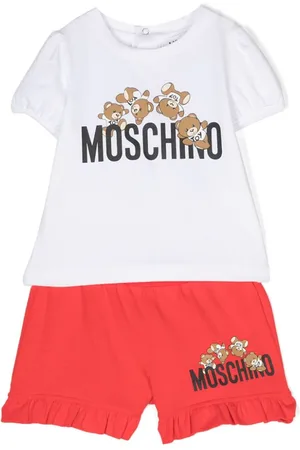 Moschino Shorts-sæt med bamsetryk og flæsedetalje