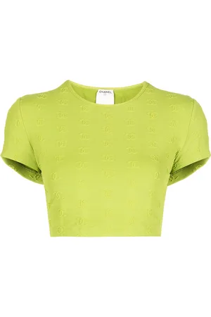 CHANEL 1997 cropped T-shirt med broderet CC-logo