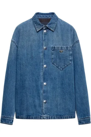 Prada Denimskjorte med trekantet logo i emalje