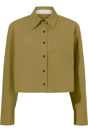 Proenza Schouler Langærmet cropped skjorte i poplin