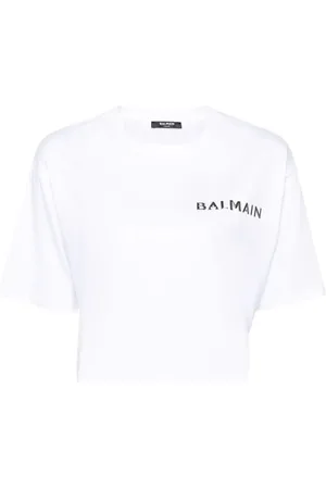 Balmain Cropped T-shirt med logo-applikation