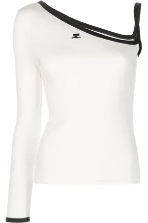 Courrèges Top med én skulder og broderet logo