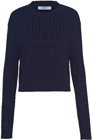 Prada Kabelstrikket trøje med intarsiastrikket logo