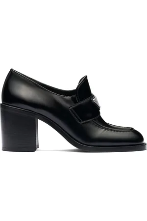 Prada Loafers i børstet læder med blokhæl