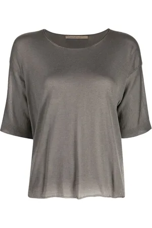 TRANSIT T-shirt med rund hals og ribbet opslag