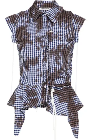 OTTOLINGER Gingham-ternet ærmeløs top med flæser