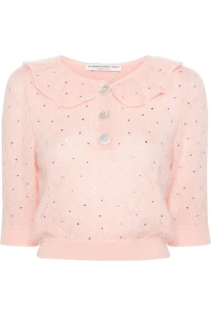 Alessandra Rich Cropped bluse med krystaludsmykning