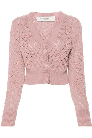 Golden Goose Pointelle-strikket cardigan med perleudsmykning