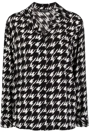 ANINE BING Houndstooth-mønstret bluse i crepe