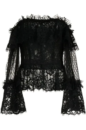 Zuhair Murad Bluse i peplum uden skuldre med blondeblomster