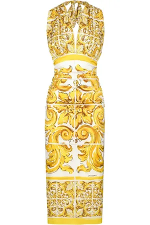 Dolce & Gabbana Mellemlang silkekjole med Majolica-tryk