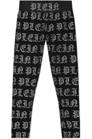 Philipp Plein Leggings med rhinstenudsmykning og logotryk