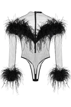 MUGLER Body i mesh med fjerdetalje