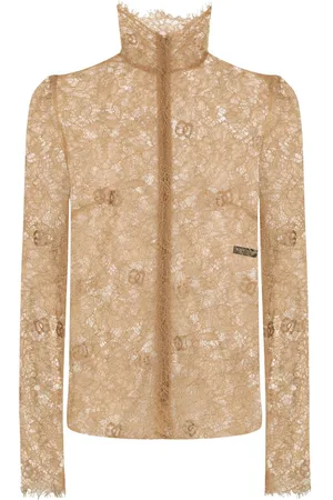 Dolce & Gabbana Bluse med høj hals og gennemsigtige blonder