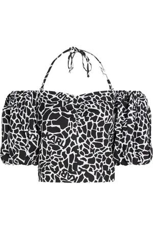 Karl Lagerfeld Bluse med off-shoulder-snit og giraftryk