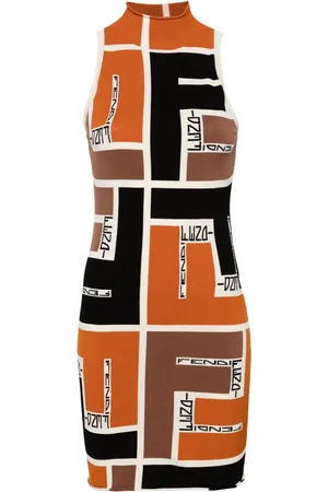 Fendi Kort kjole med høj hals og colourblocking