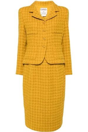 CHANEL 1995 jakkesæts-nederdel i tweed med houndstooth-mønster