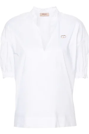 Twin-Set Bluse med flæsekant og logoplade