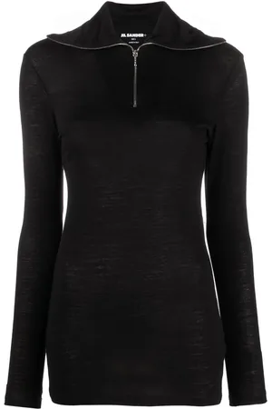 Jil Sander Striktop med rullekrave og logotryk