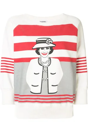 CHANEL Stribet sweatshirt med Mademoiselle tryk