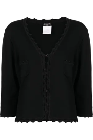 CHANEL Cardigan med V-hals og hæklet kant