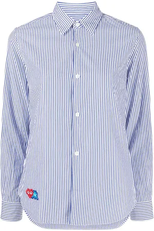 Comme des Garçons X Invader stribet skjorte med pixeleret hjerte