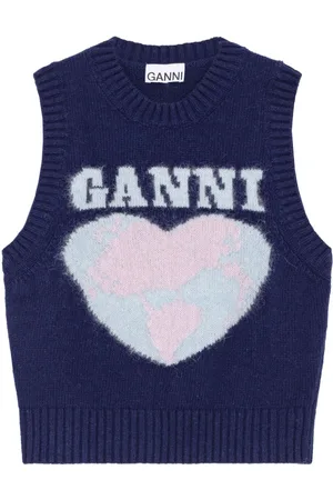 Ganni Intarsiastrikket tanktop med hjerte