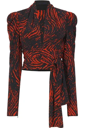 Proenza Schouler Slå om-bluse med spiraltryk