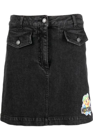 Moschino Denimnederdel med tegneserie-broderi og A-snit
