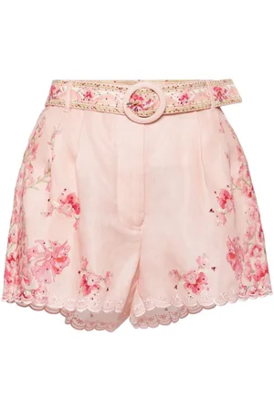 Camilla Shorts i hør med Blossoms and Brushs-tryk