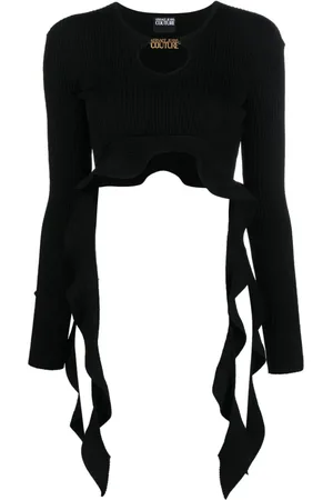 VERSACE Cropped flæsetop i ribstrik