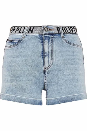 Philipp Plein Denimshorts med logobånd i taljen