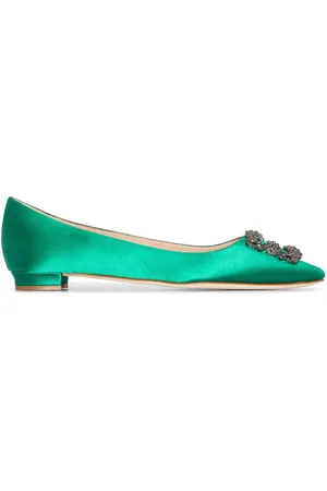 Manolo Blahnik Grønne Hangisi pumps udsmykket med broche