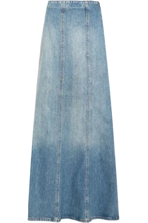 haikure Mellemlang denimnederdel med sømdetalje