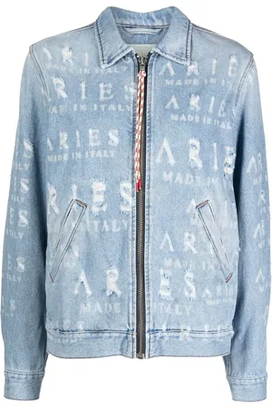 ARIES Denimjakke med slitageeffekt og logobogstaver