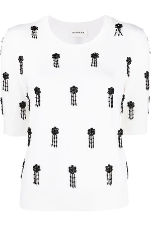 P.A.R.O.S.H. Finstrikket T-shirt med perleudsmykning