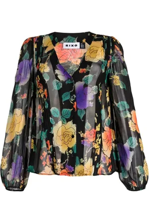 RIXO London Semi-gennemsigtig bluse med blomstertryk