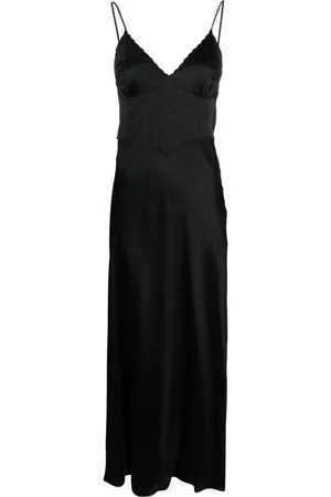 Twin-Set Lang kjole i satin med broderet bodice