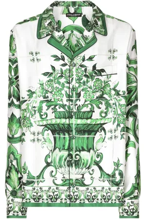Dolce & Gabbana Skjorte i silke og twill med Majolica-tryk