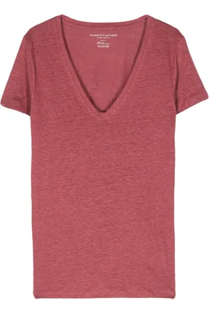 Majestic T-shirt med V-hals og slub-tekstur