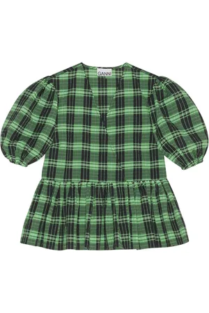 Ganni Skotskternet bluse i peplum
