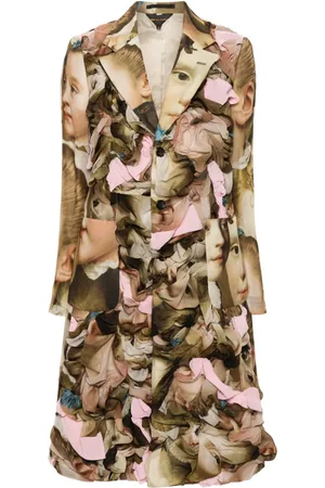 Comme des Garçons Mellemlang ruchet frakke med renæssance-tryk