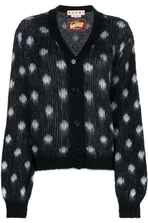 Marni Cardigan i intarsia-strik med mønster og V-hals
