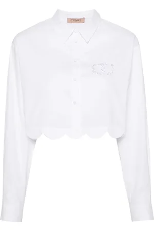 Twin-Set Cropped skjorte med broderet logo
