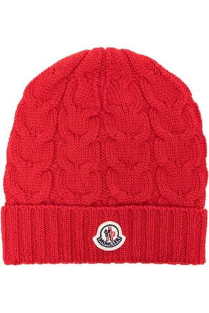 Moncler Kabelstrikket hue med logo-applikation